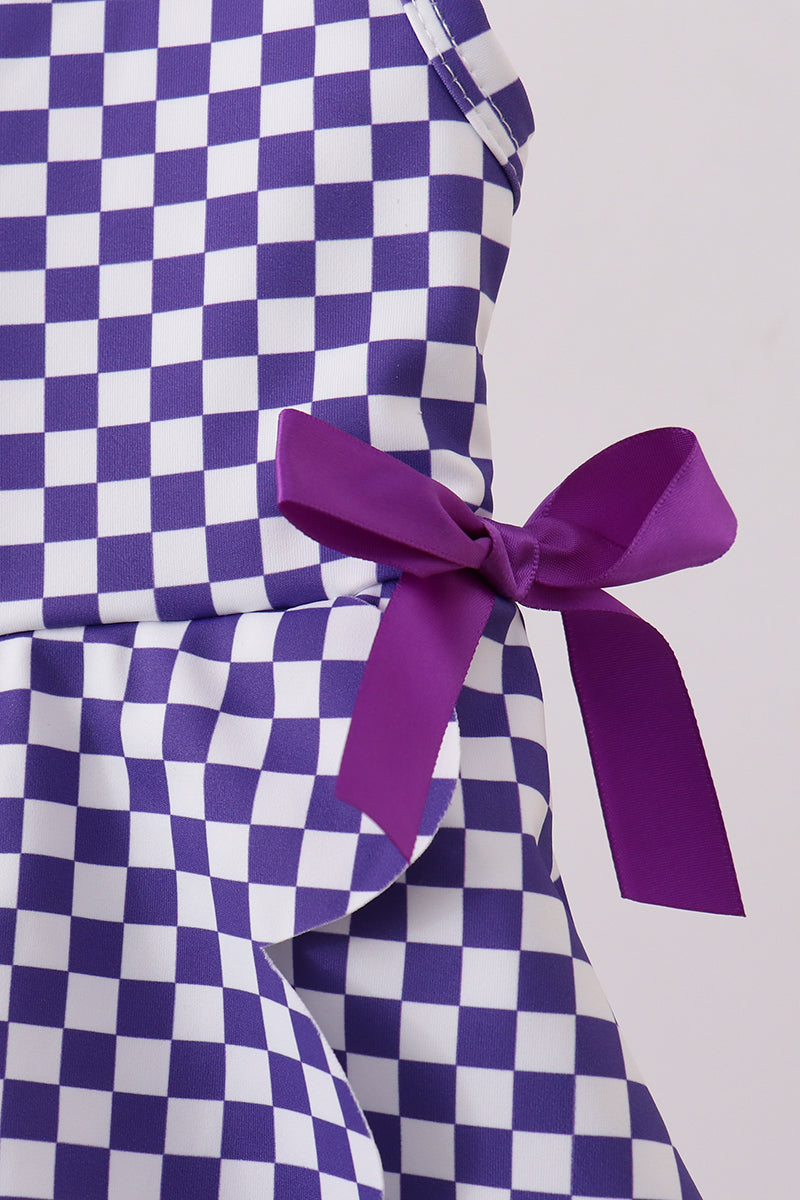 Purple checkered bow active dress