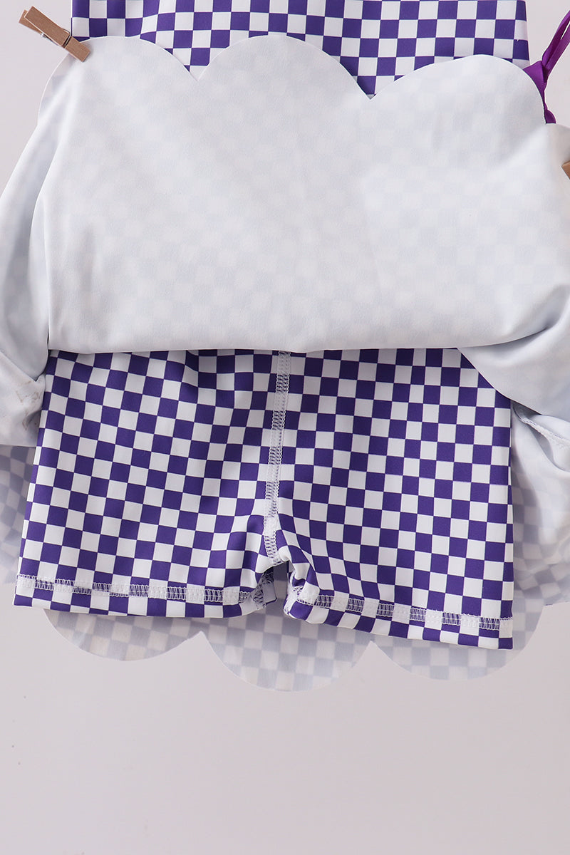 Purple checkered bow active dress