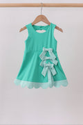 Green scalloped bow active dress