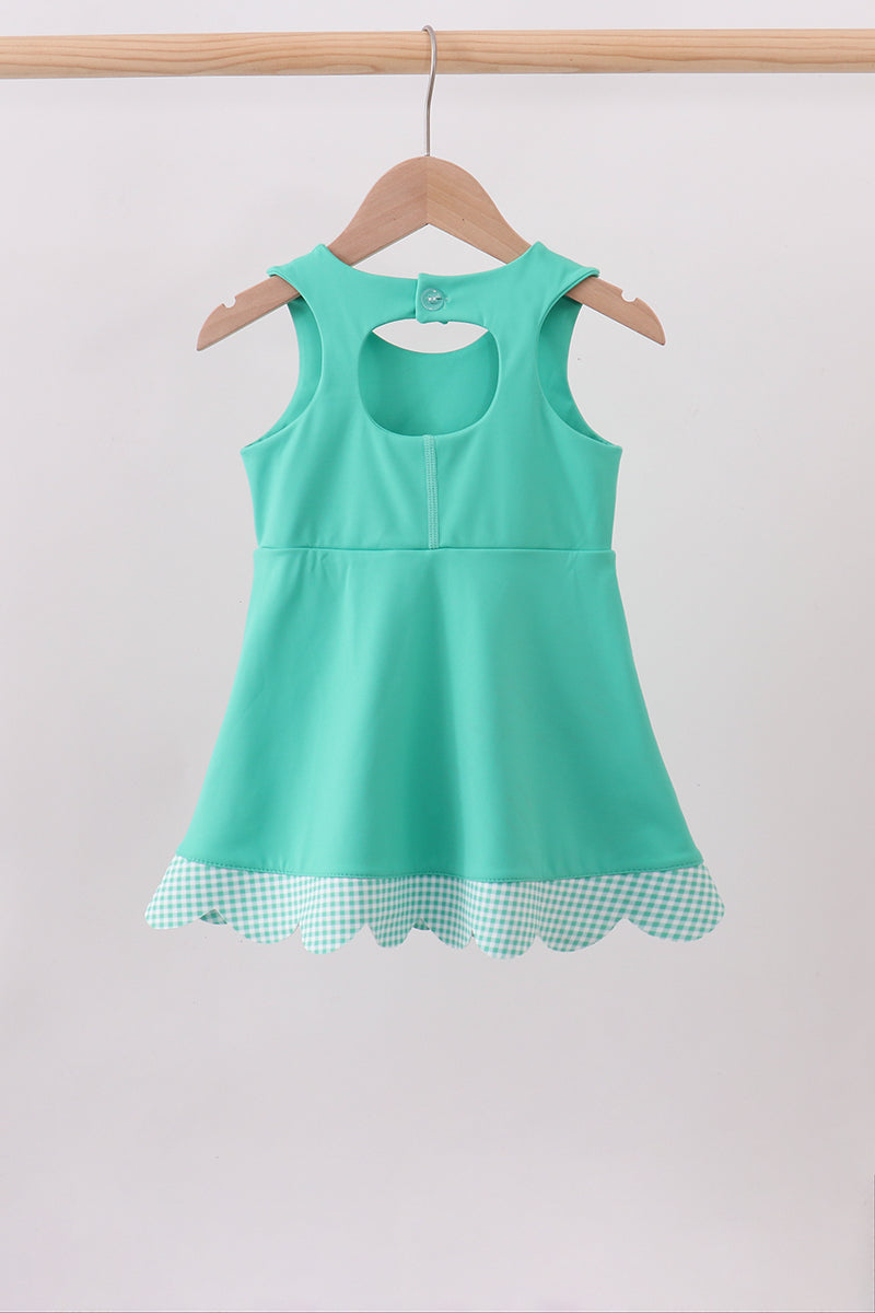 Green scalloped bow active dress