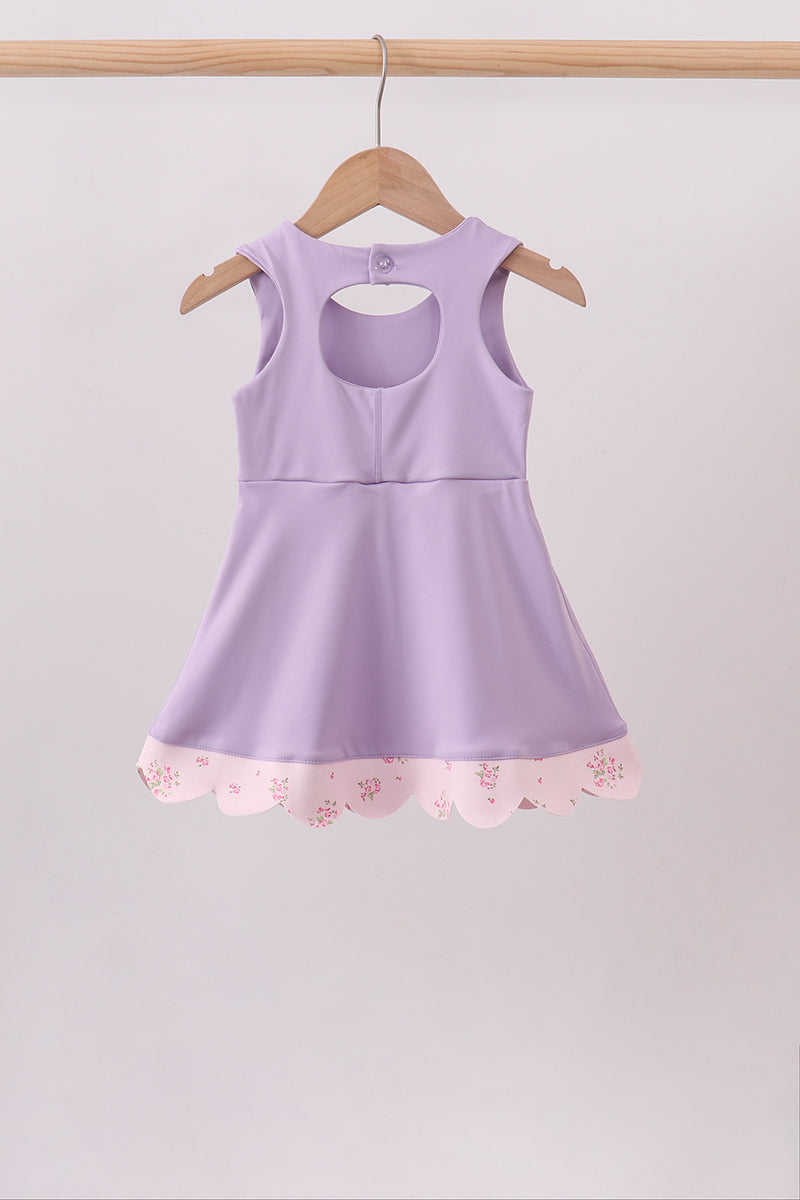 Purple scalloped bow active dress