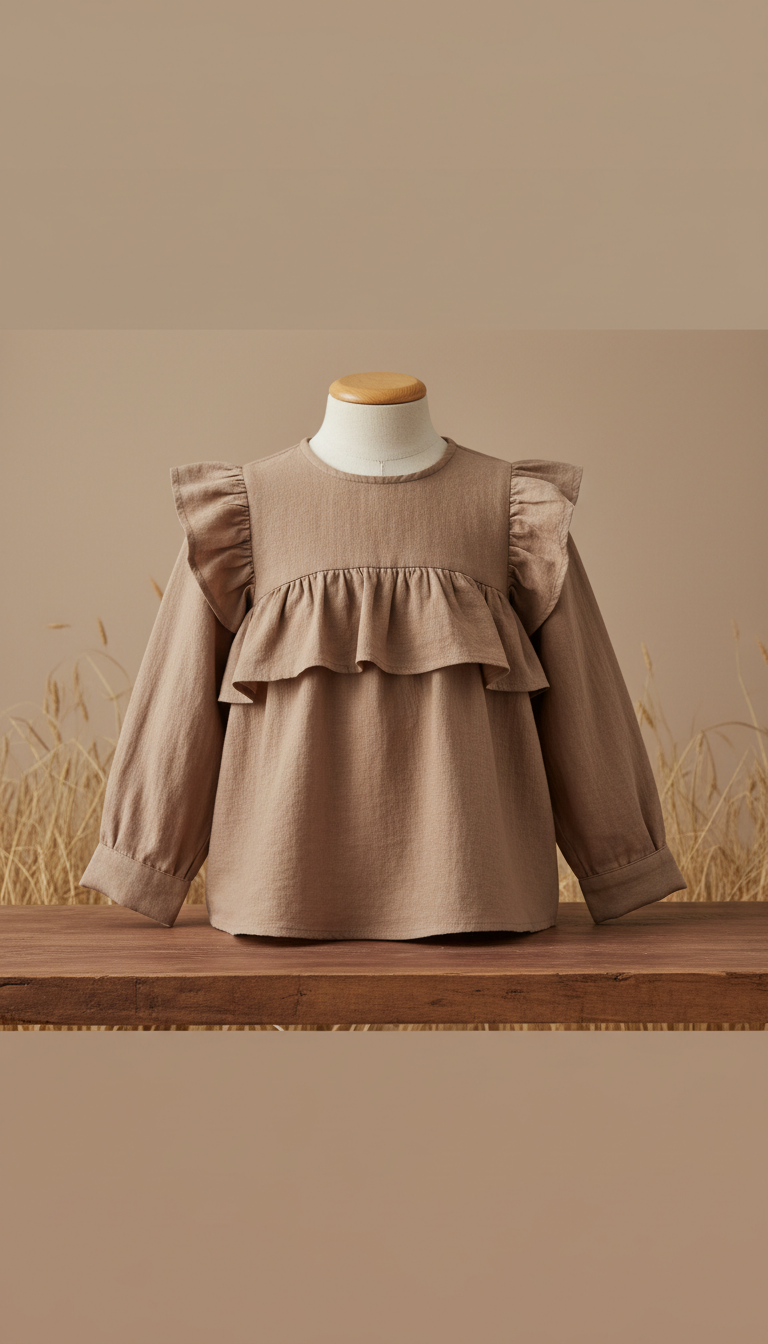 Girl’s cotton linen ruffle blouse