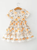 Fall Orange Girls Pumpkin Patch Pockets Dress Lace Trim