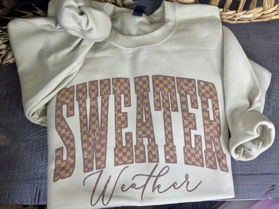 Brown Checkered Sweater Weather (Gildan Sweatshirt)