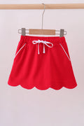 Red scallop hem bow skort