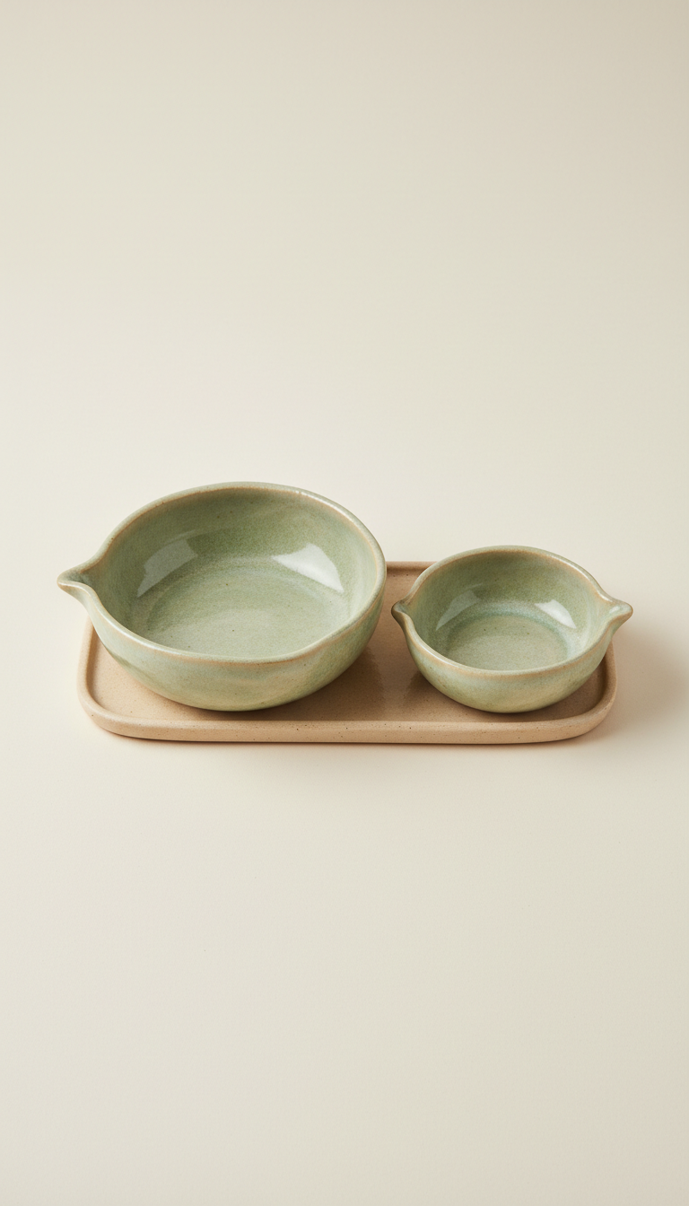 Sage Leaf Ceramic Pet Bowl Set