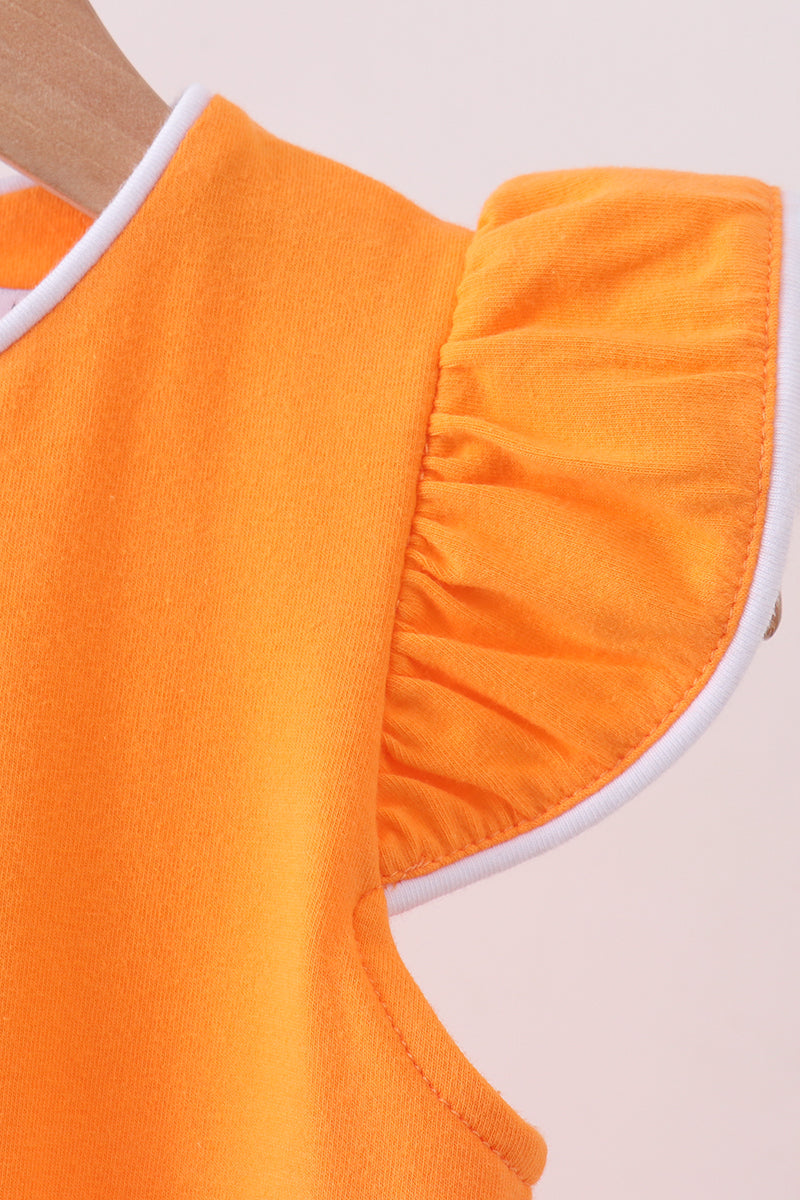 Orange flutter sleeve scalloped top