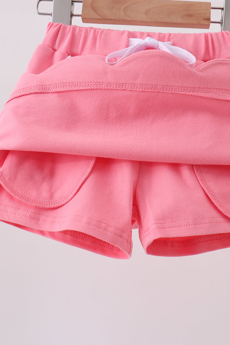 Deep pink scallop hem bow skort