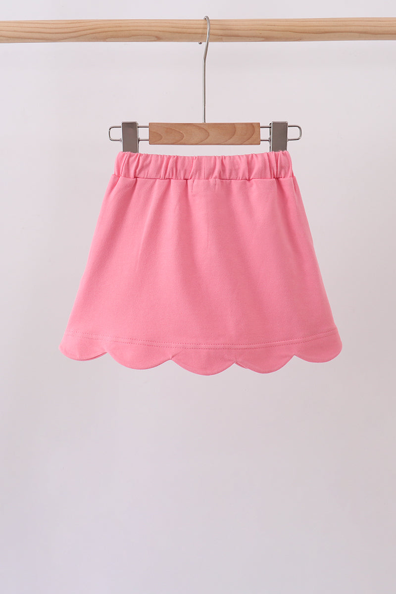 Deep pink scallop hem bow skort