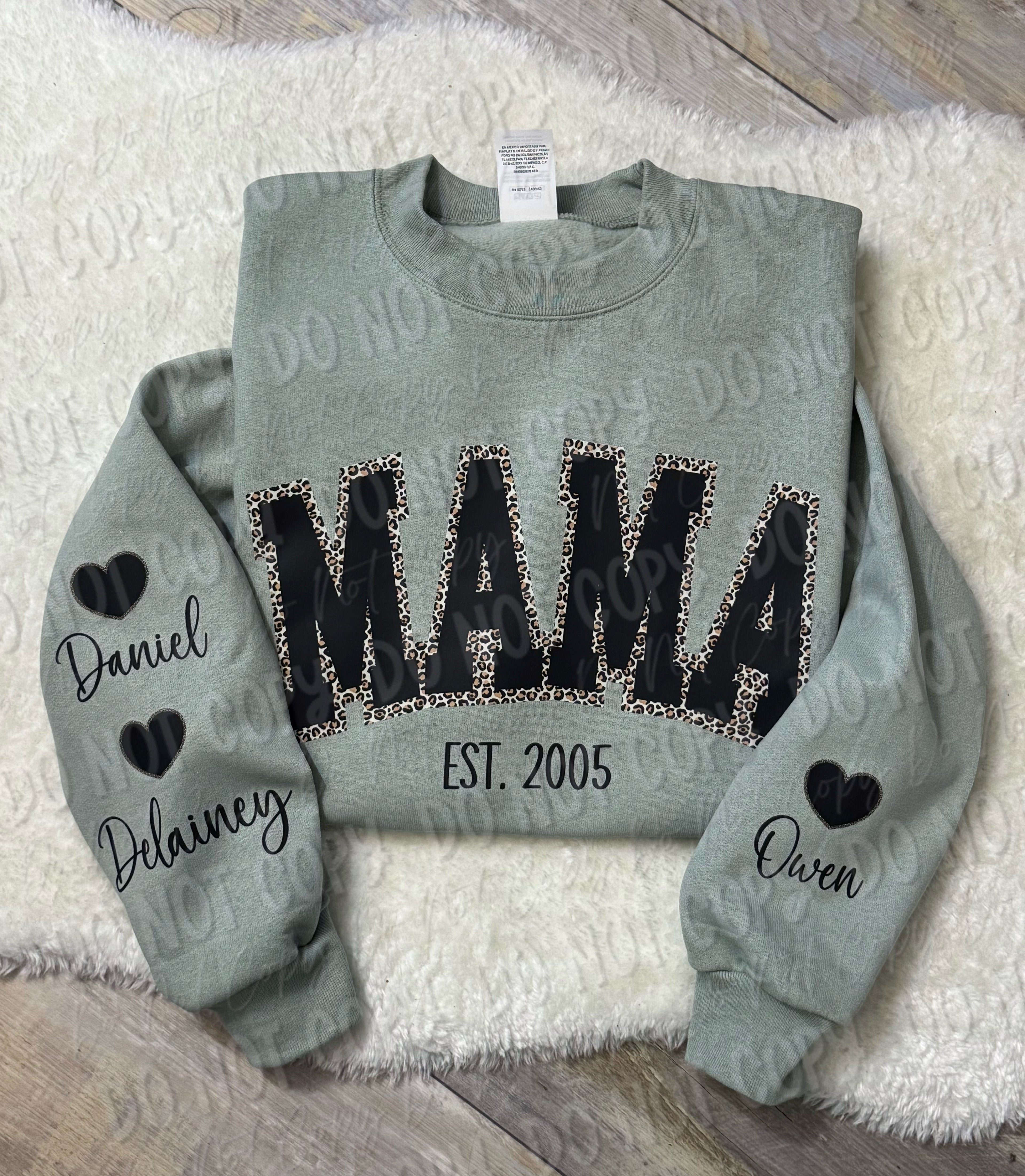 Leopard Mama Varsity With Names | Sweatshirt