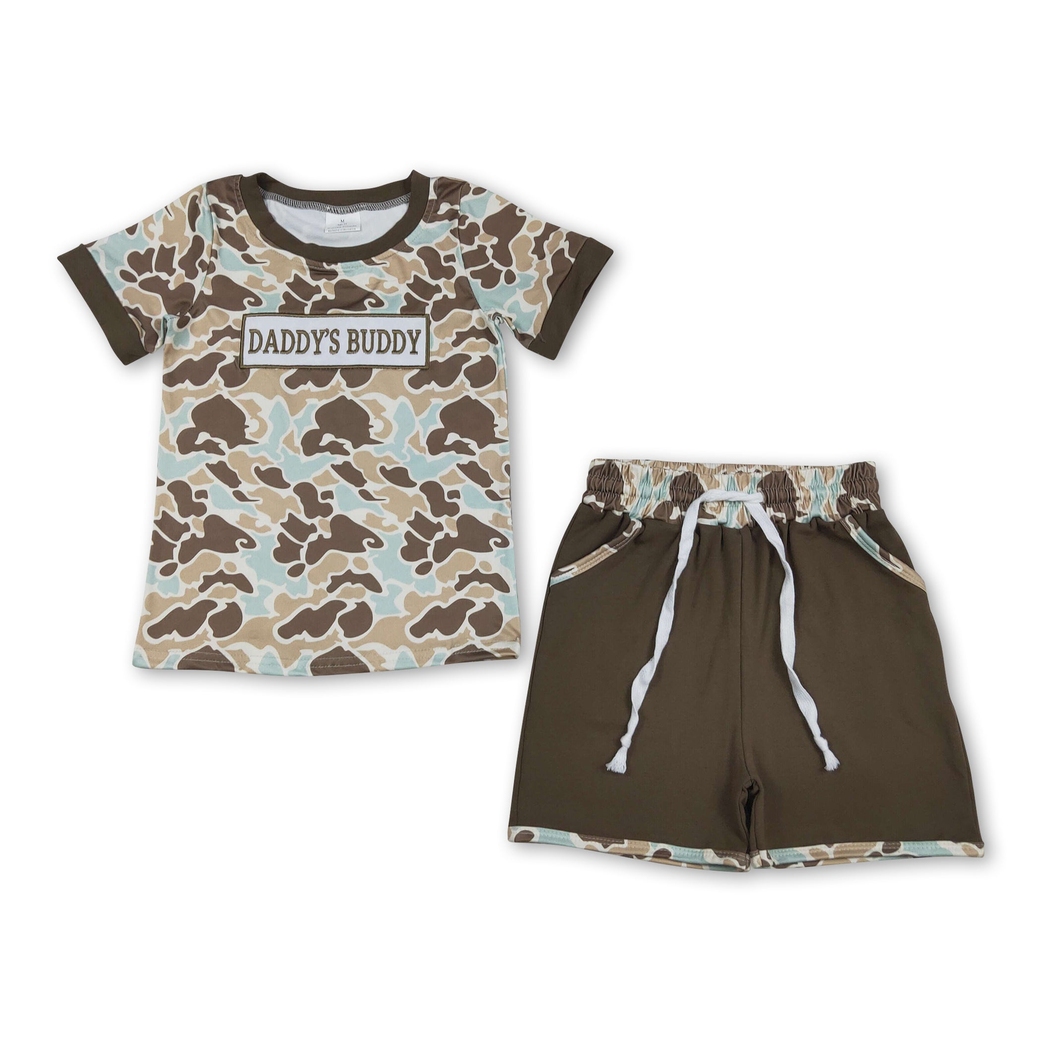 Daddy's buddy embroidery camo top shorts boys outfits