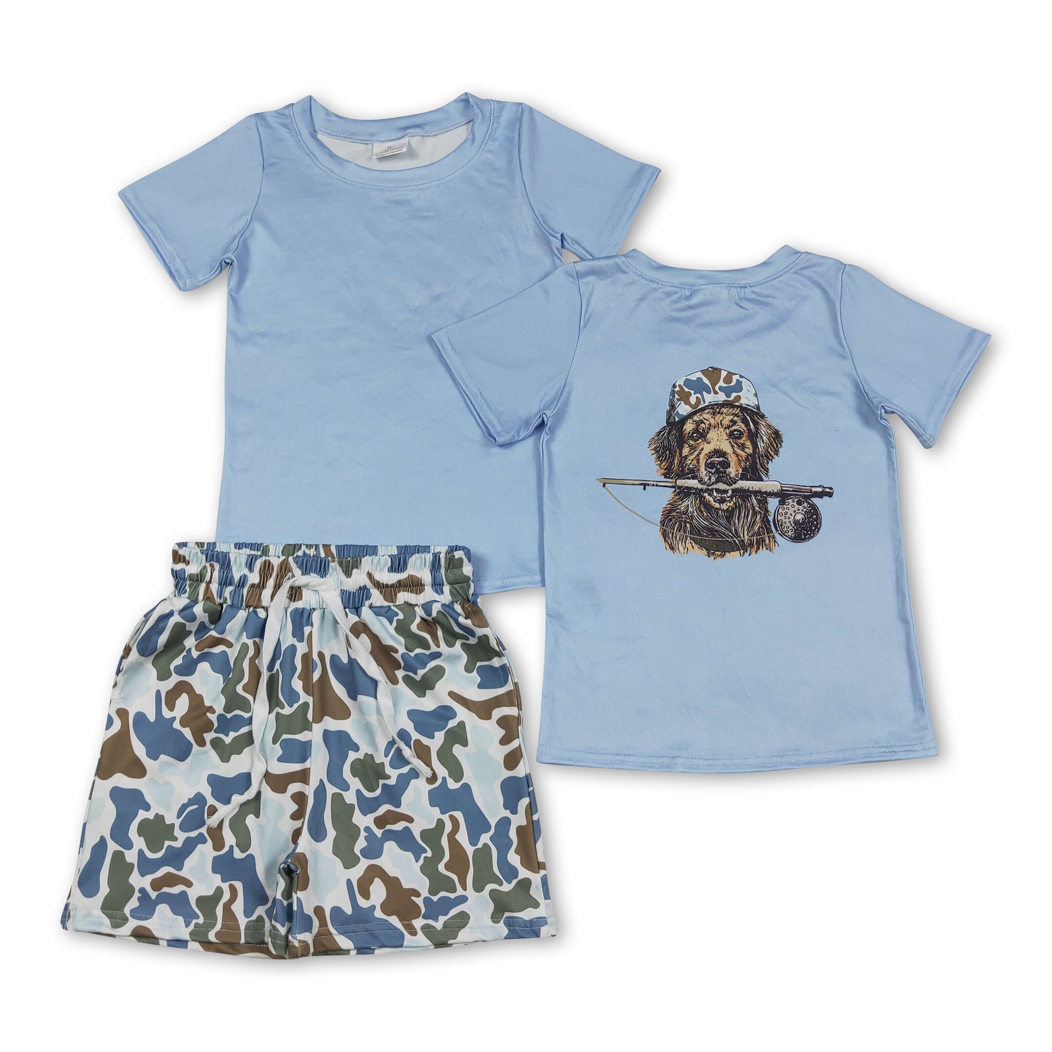 Short sleeves camo dog top shorts kids boys outfits