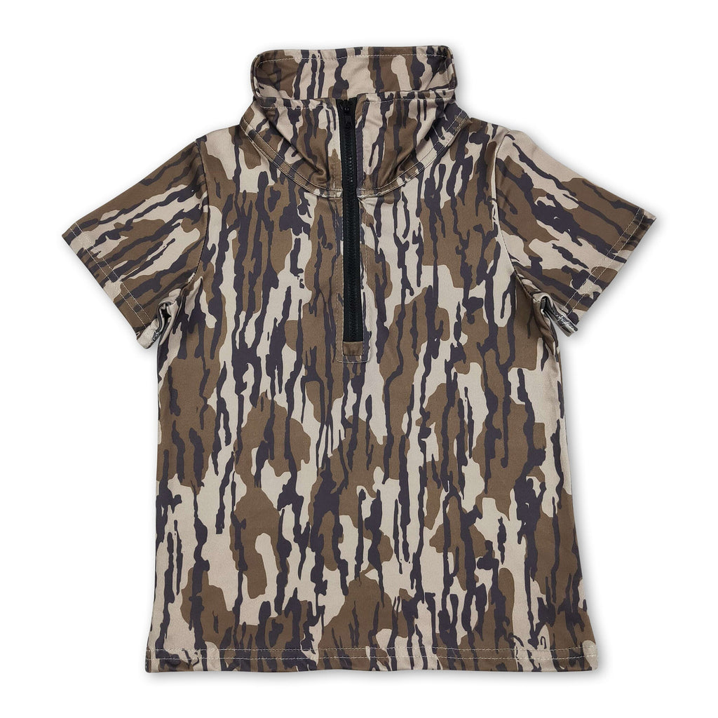 Short sleeves camo zipper kids boys summer pullover