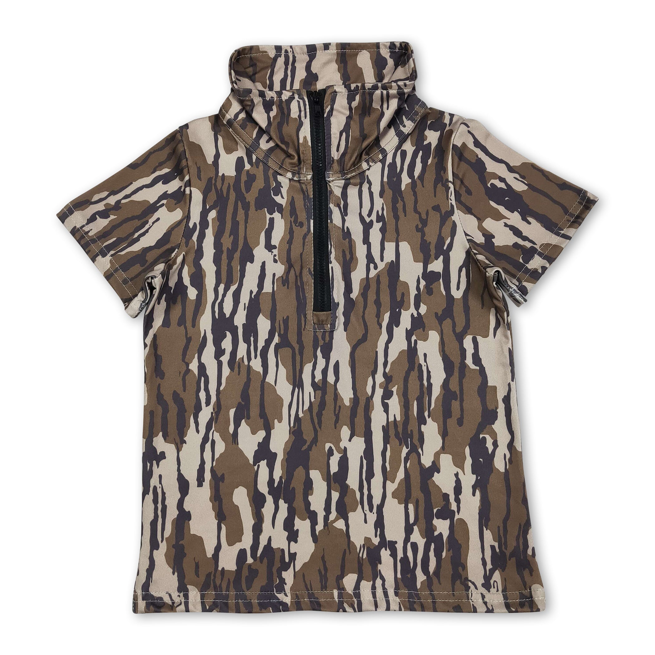 Short sleeves camo zipper kids boys summer pullover