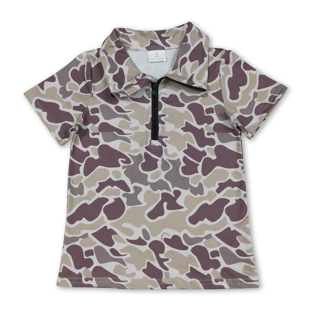 Short sleeves camo zipper baby boys summer pullover