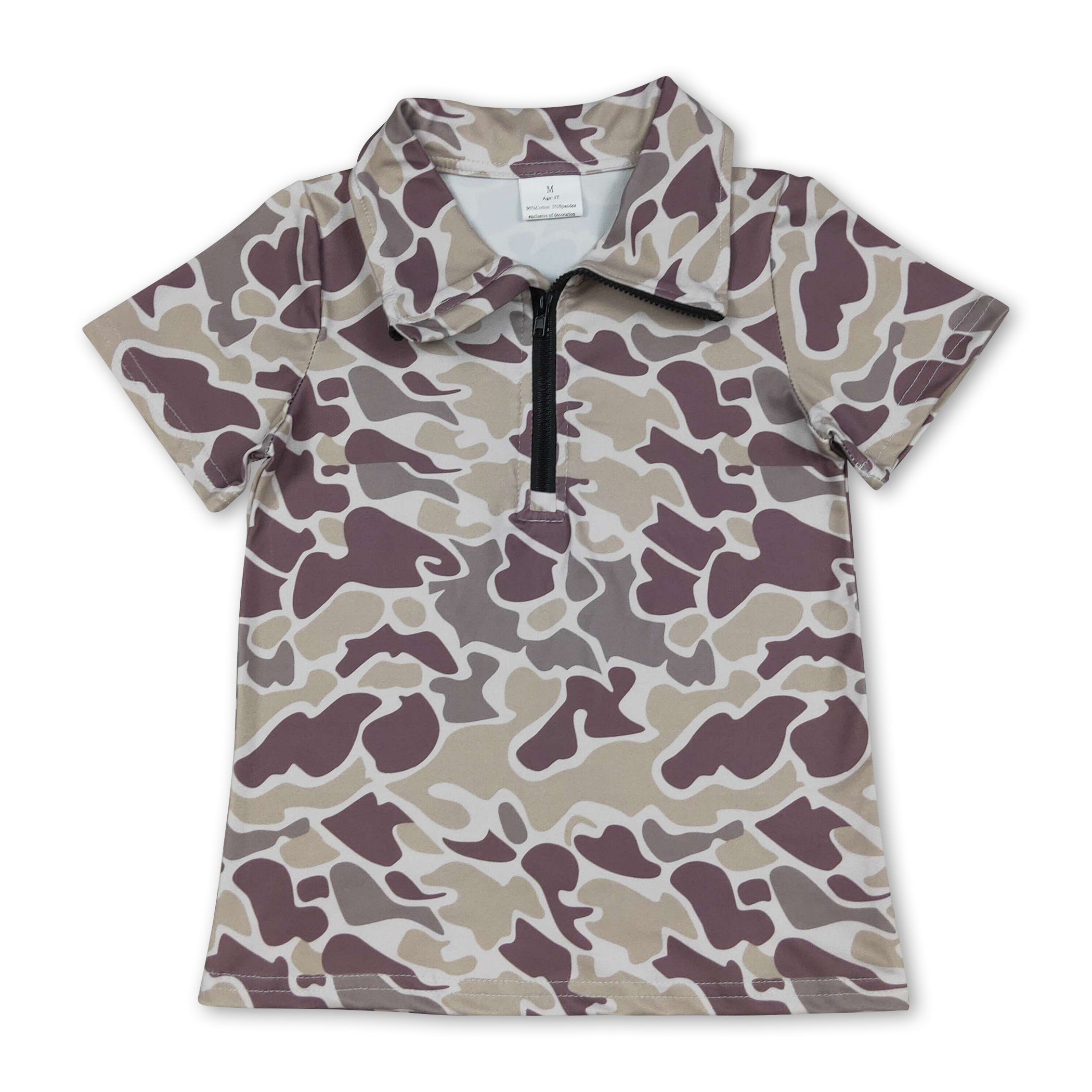 Short sleeves camo zipper baby boys summer pullover