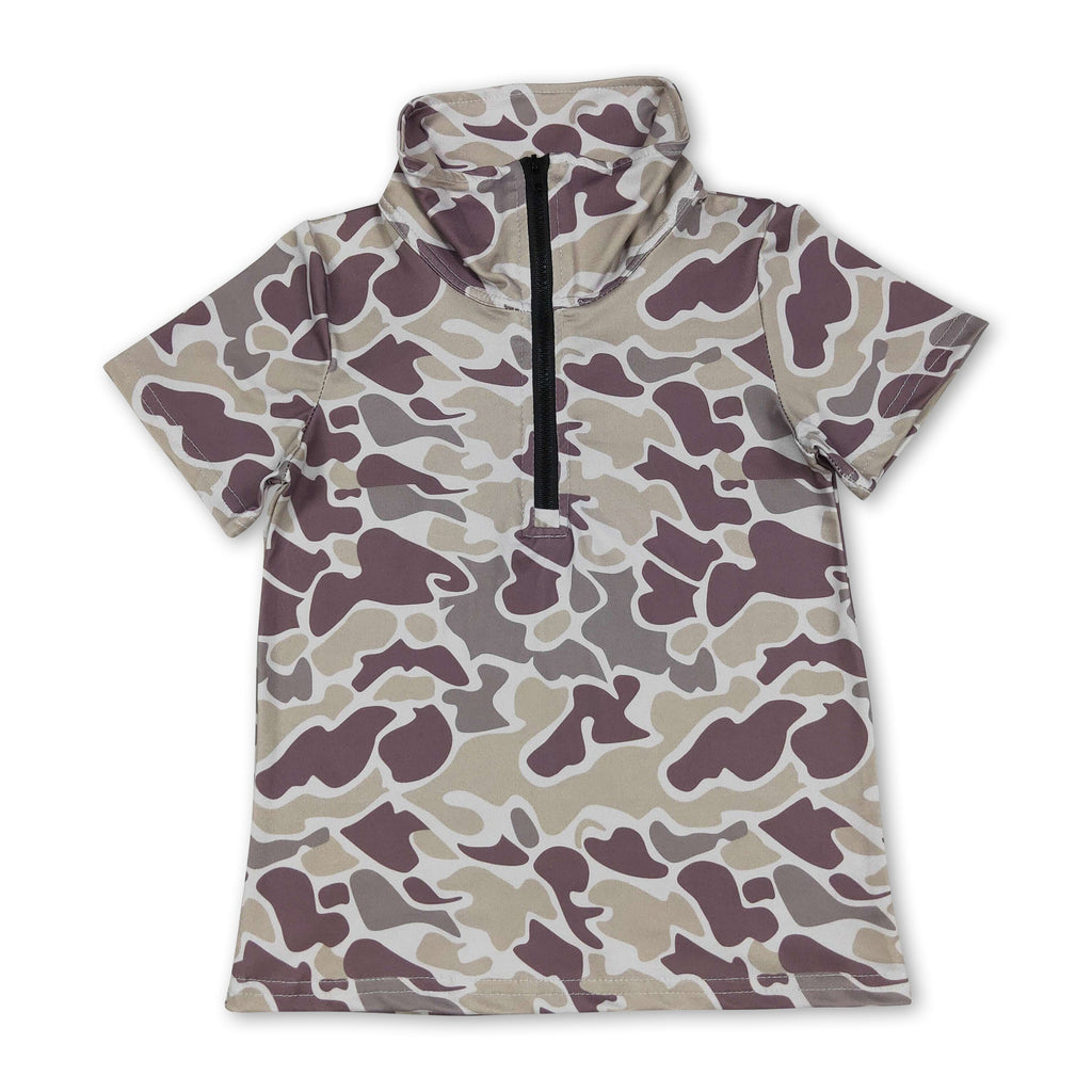 Short sleeves camo zipper baby boys summer pullover
