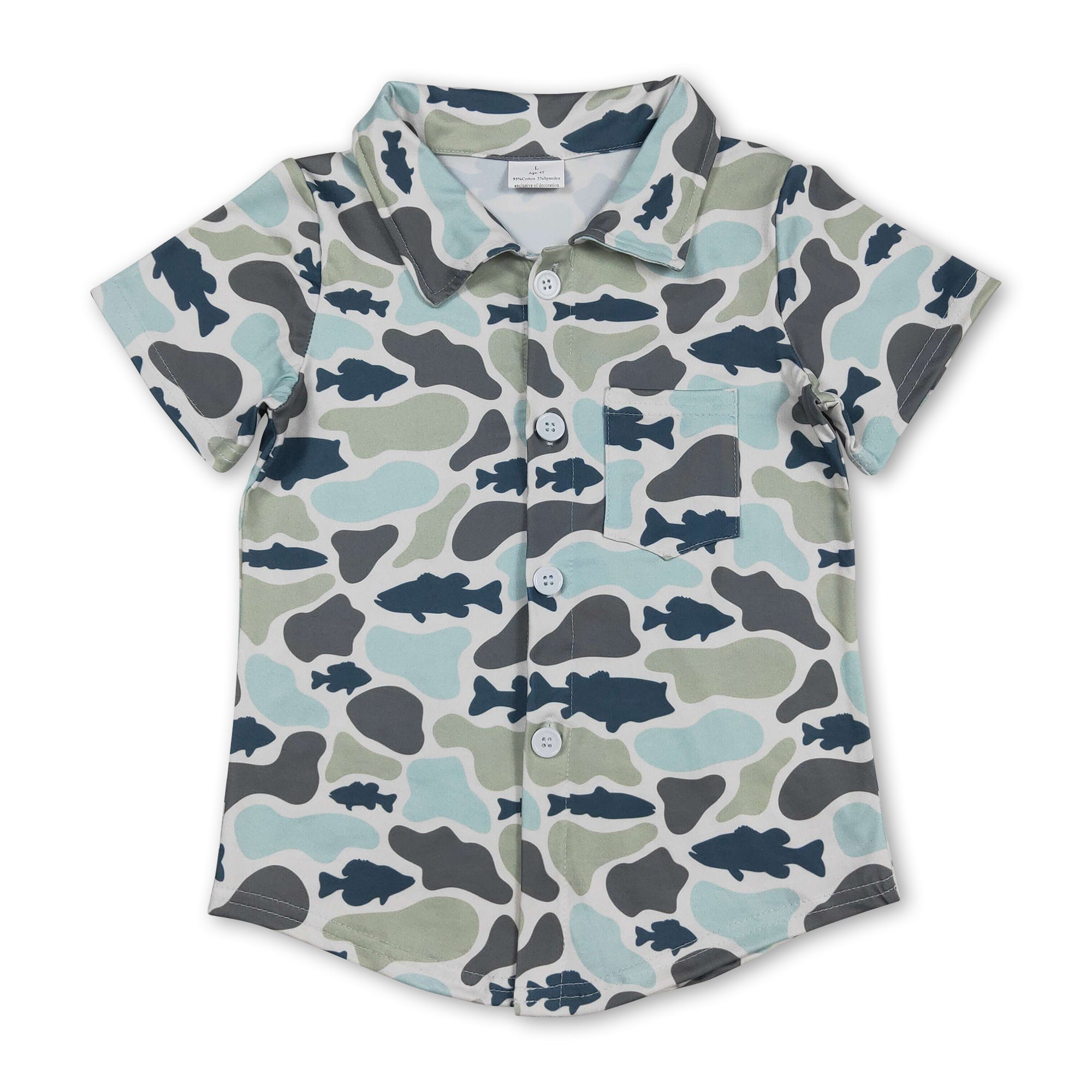 Short sleeves fish camo kids boys button down shirt