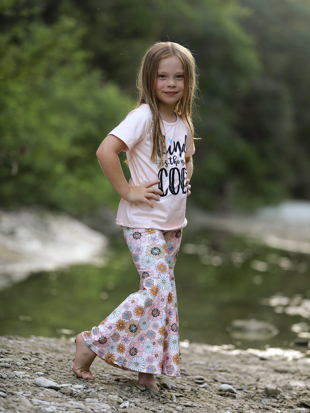 Girls Letter Print Top + Floral Pattern Pants