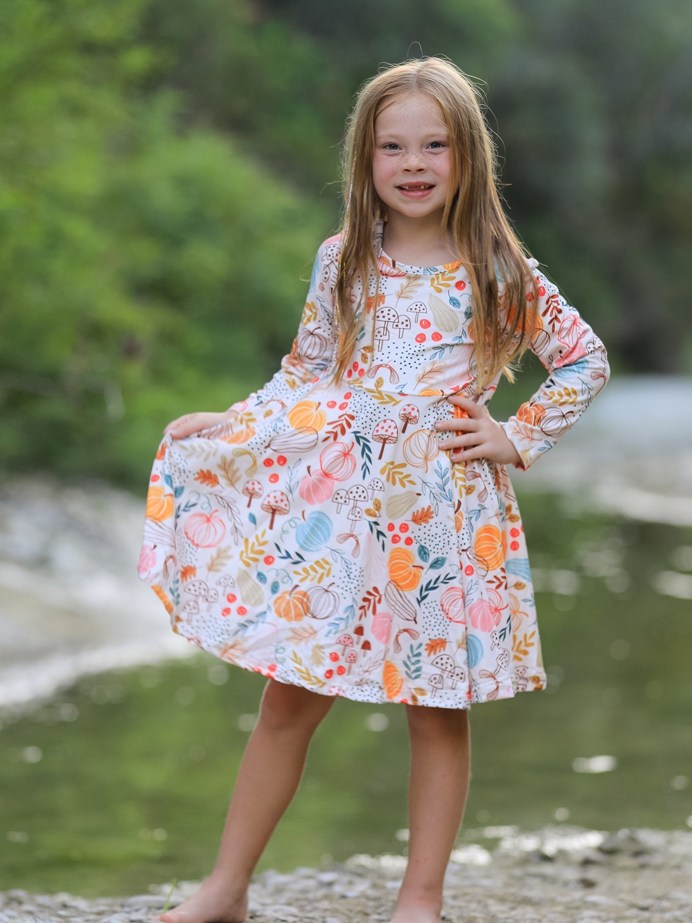 Fall Thanksgiving Pumpkin Leaf Print Dress