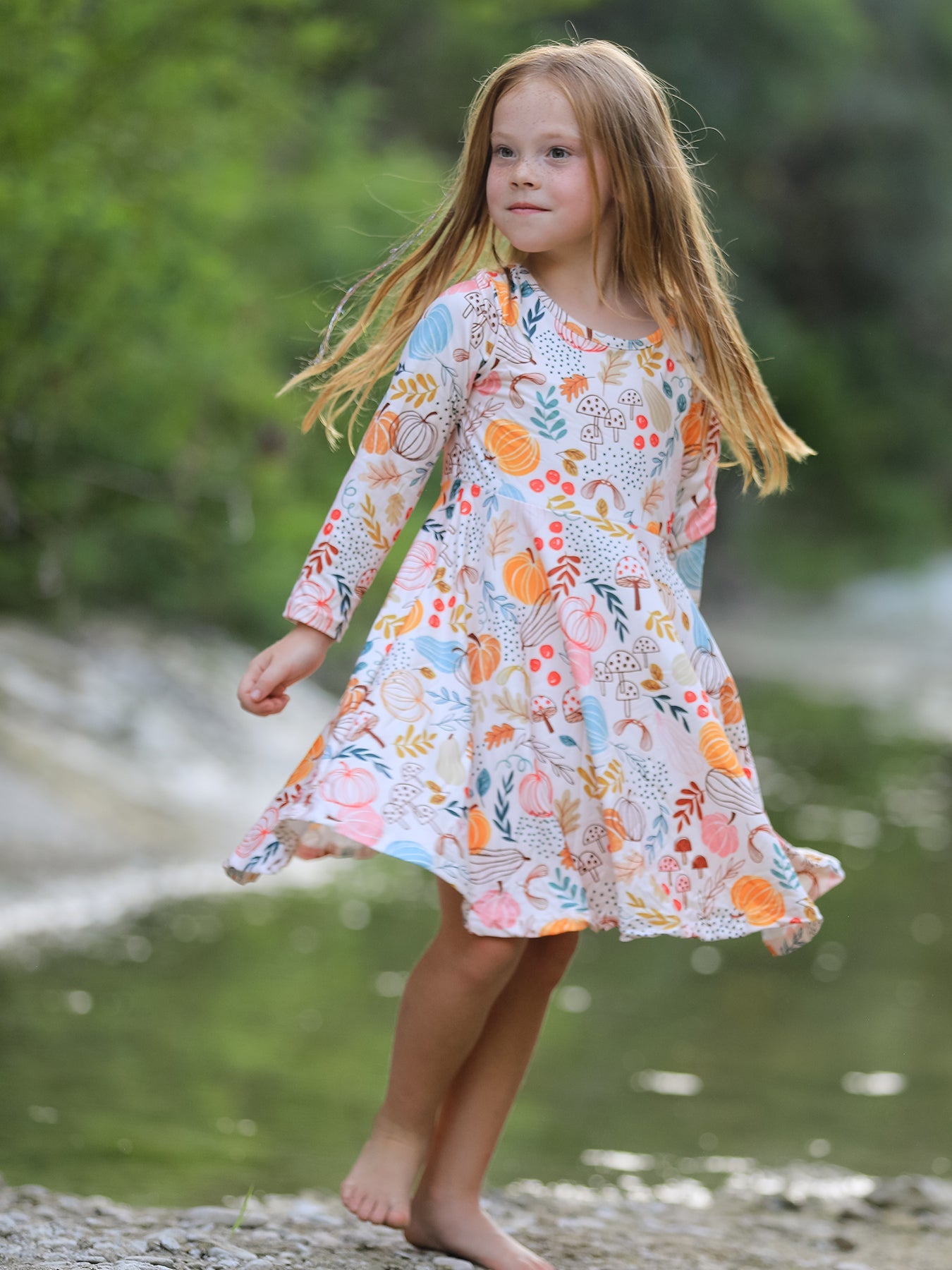 Fall Thanksgiving Pumpkin Leaf Print Dress