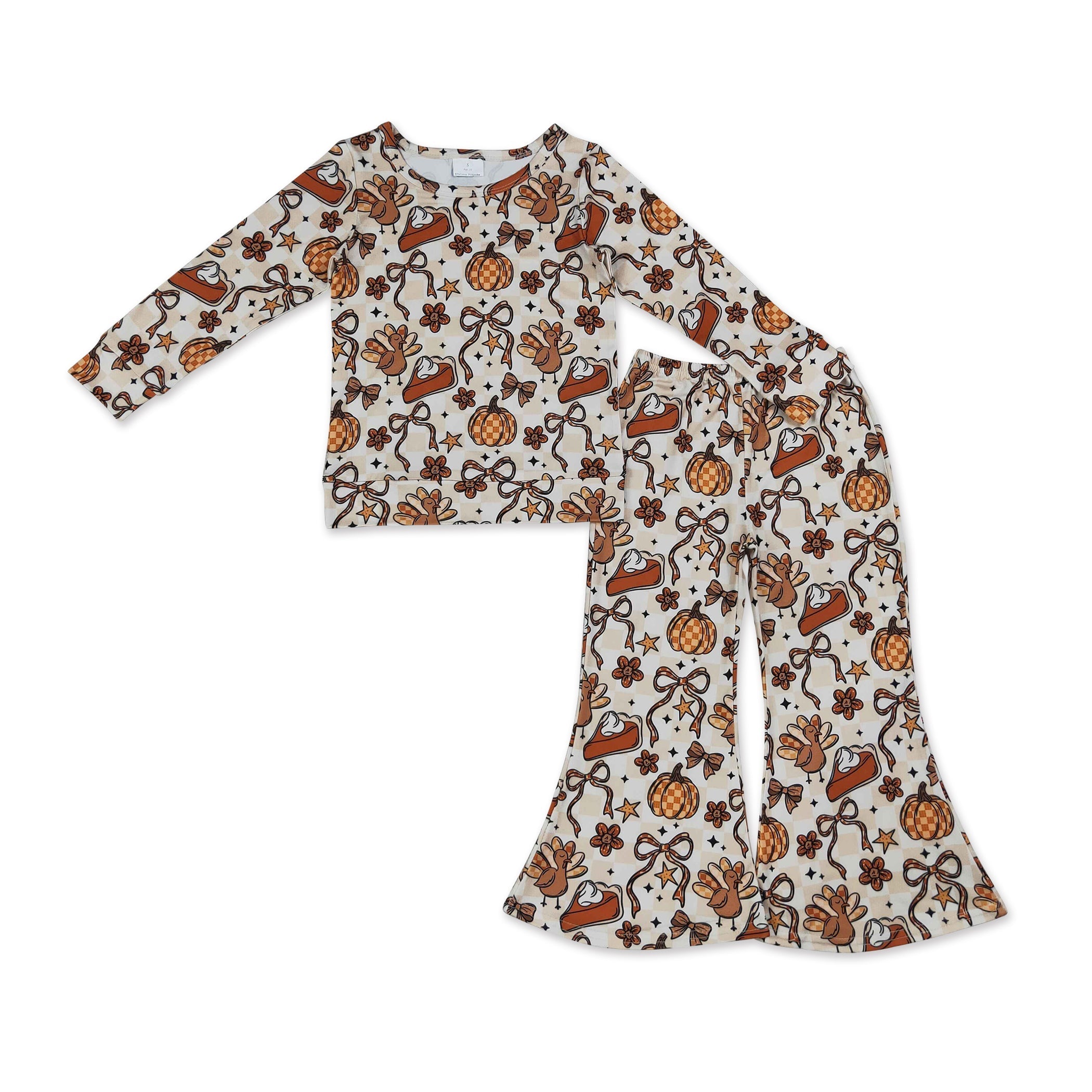 Pumpkin pie bow turkey top pants girls Thanksgiving outfits
