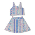 Sleeveless pink blue floral top skirt girls activewear set