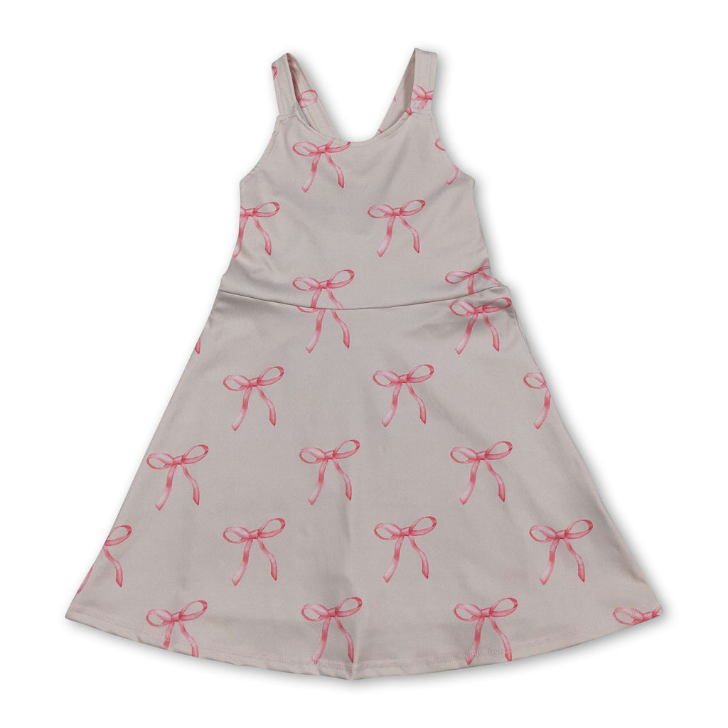 Straps pink bow kids girls summer athletic dress