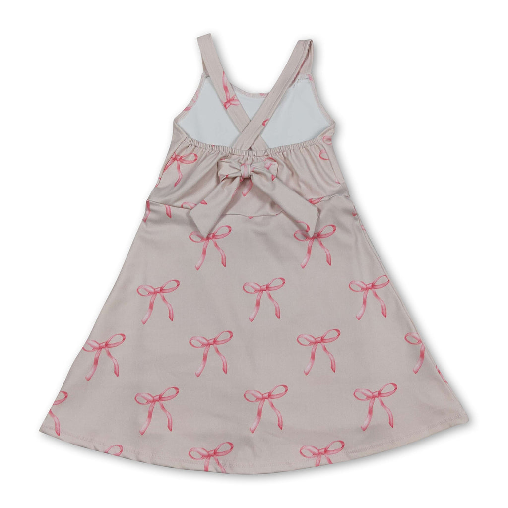 Straps pink bow kids girls summer athletic dress