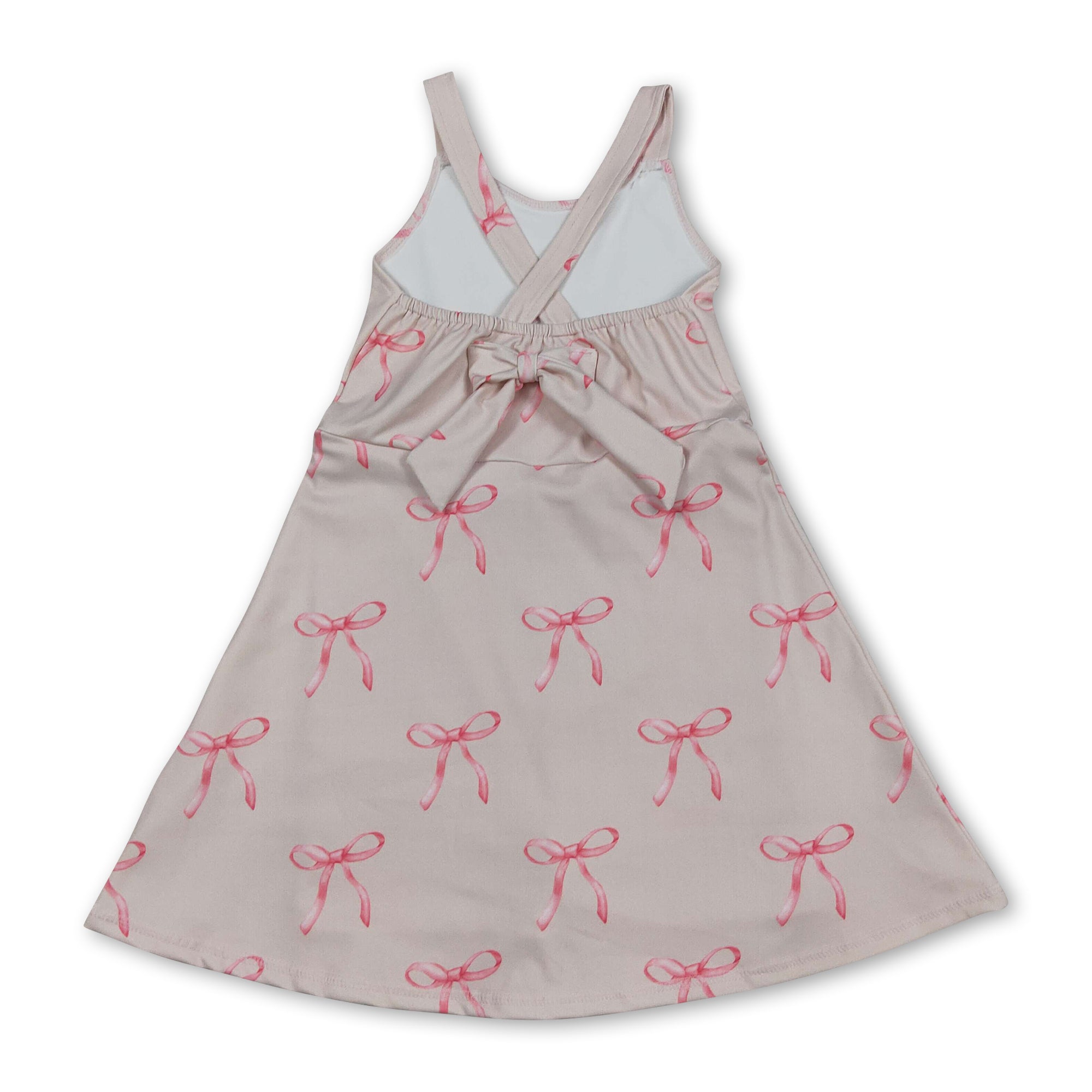 Straps pink bow kids girls summer athletic dress