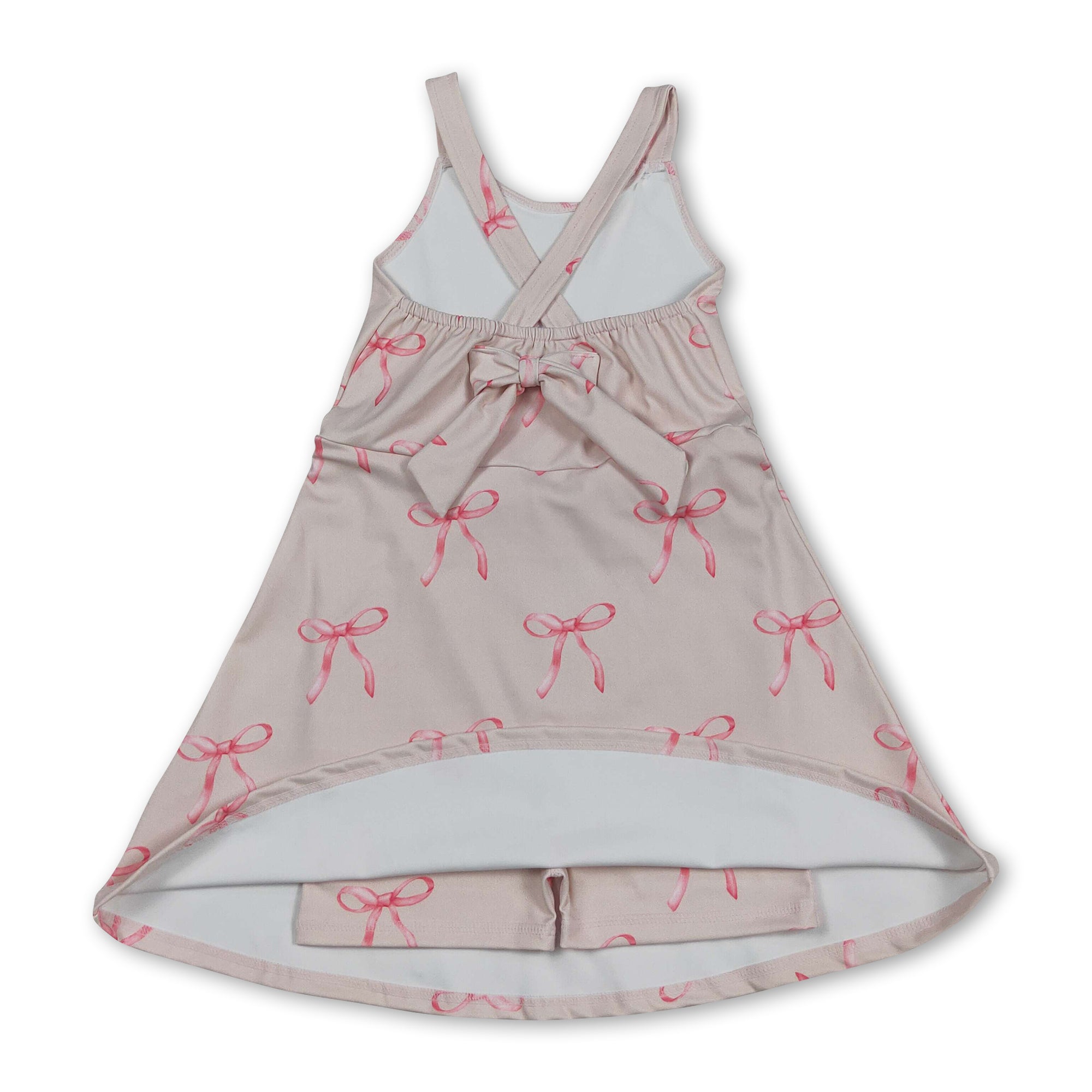 Straps pink bow kids girls summer athletic dress