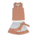 Sleeveless orange stripe polo top skirt girls team active outfit