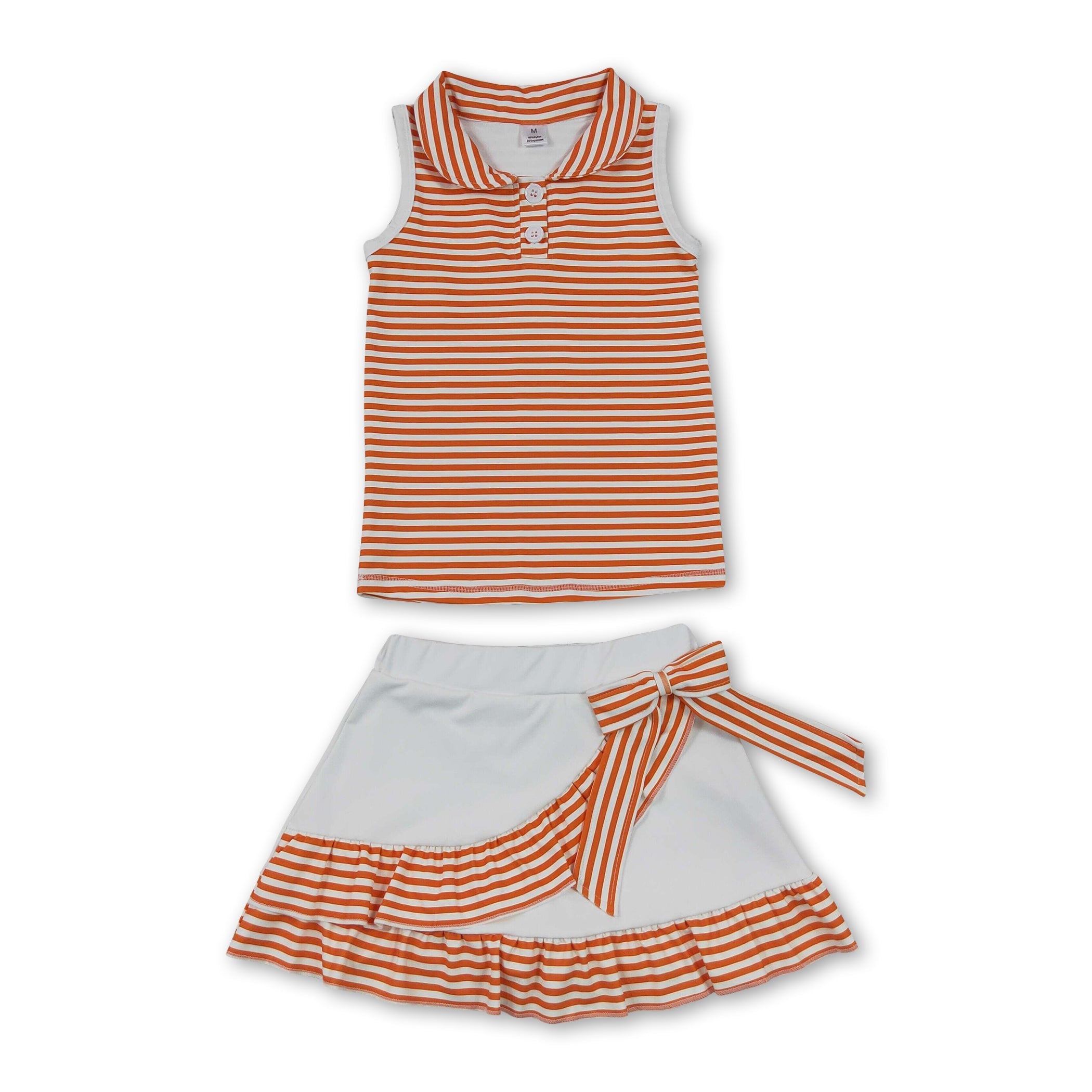 Sleeveless orange stripe polo top skirt girls team active outfit