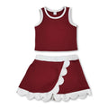 Sleeveless maroon white scallop girls team active wear set