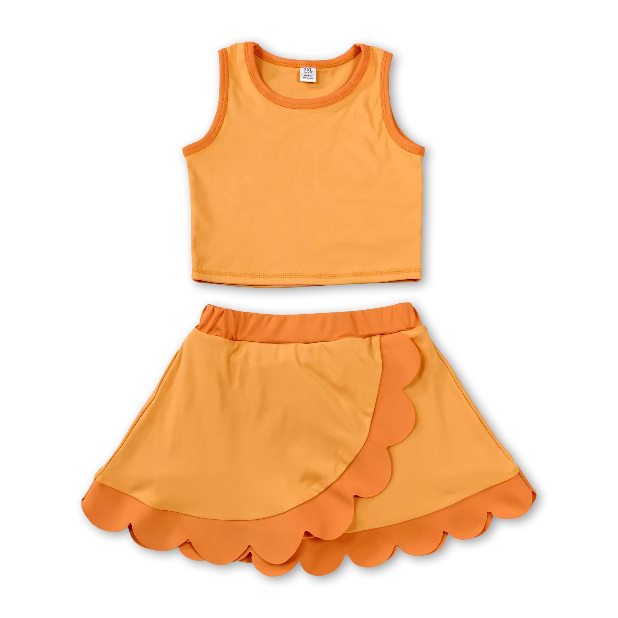 Sleeveless yellow dog scallop girls summer active wear set