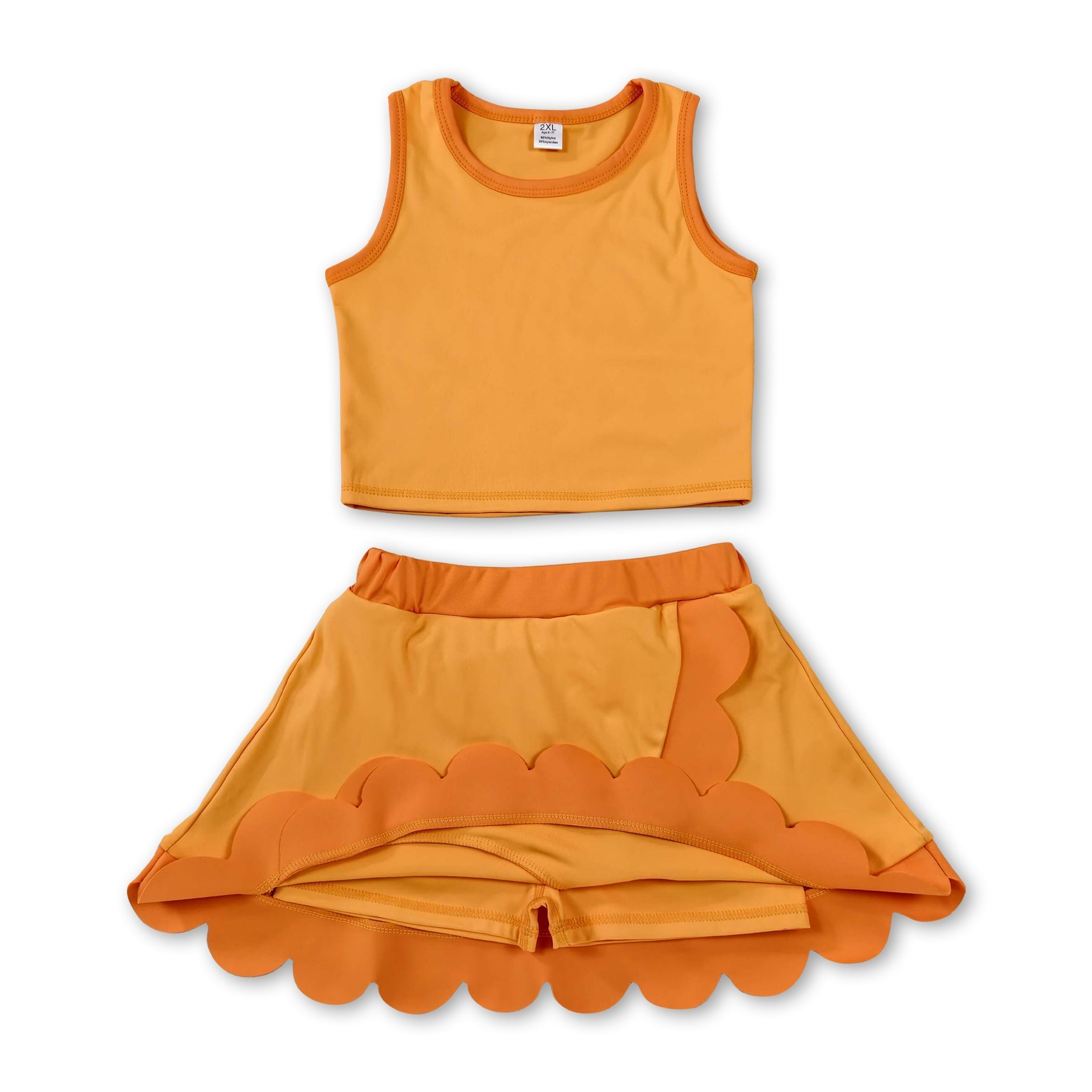 Sleeveless yellow dog scallop girls summer active wear set