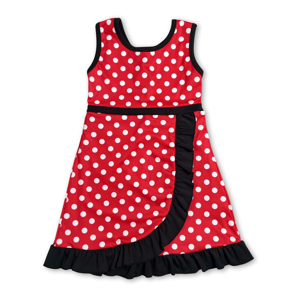 Sleeveless polka dots mouse scallop kids girls athletic dress