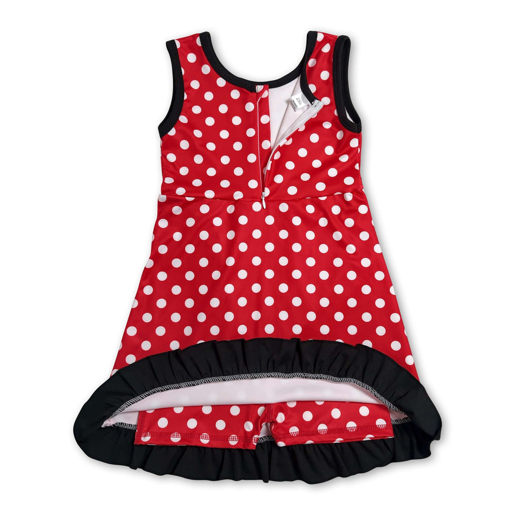 Sleeveless polka dots mouse scallop kids girls athletic dress