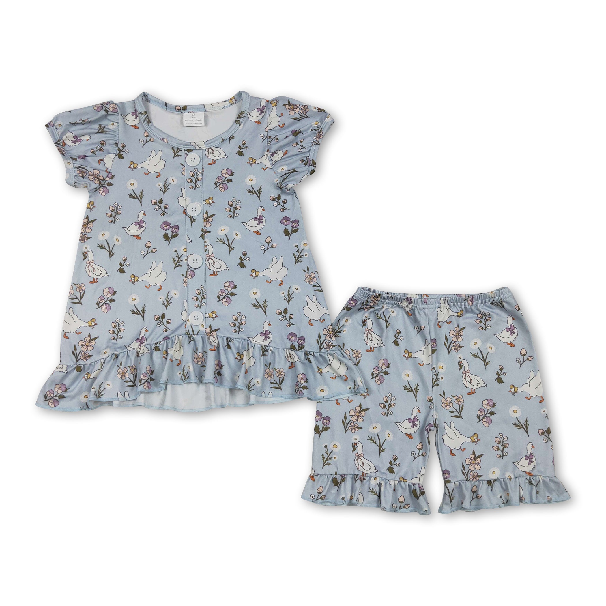 Short sleeves floral goose bow baby girls summer outfits
