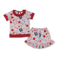 Short sleeves ruffle apple bow girls back to school outfits