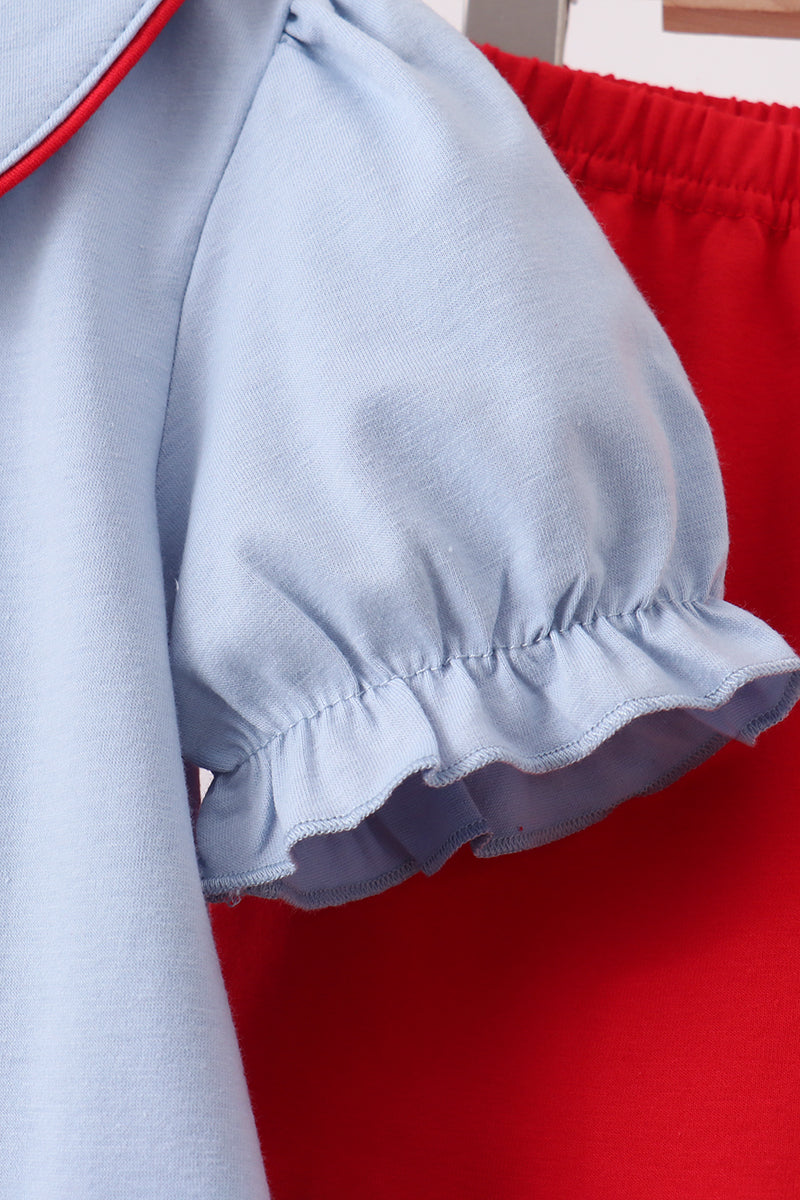 Blue Apple Appliqué Ruffle Set
