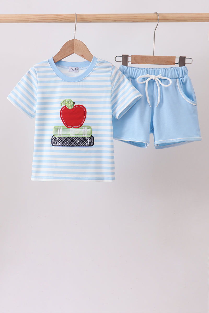 Blue Stripe Apple Book Appliqué Set
