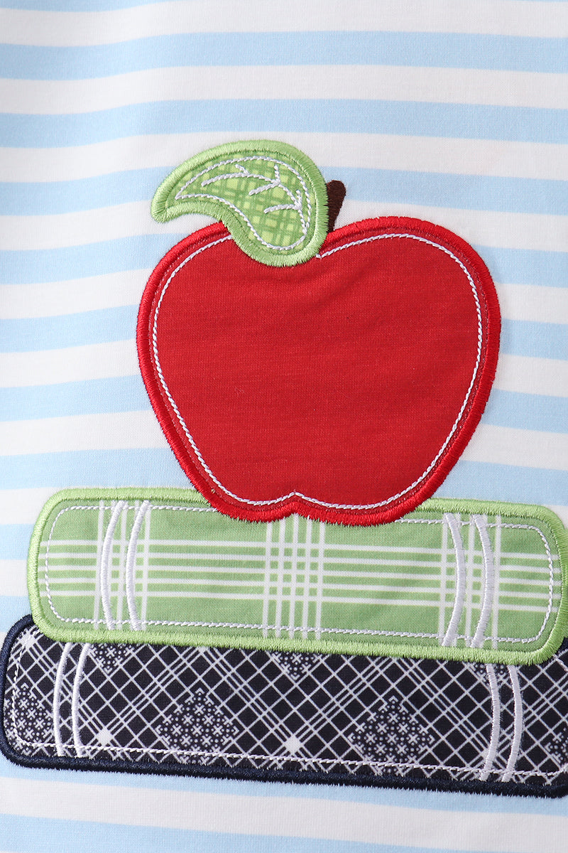 Blue Stripe Apple Book Appliqué Set