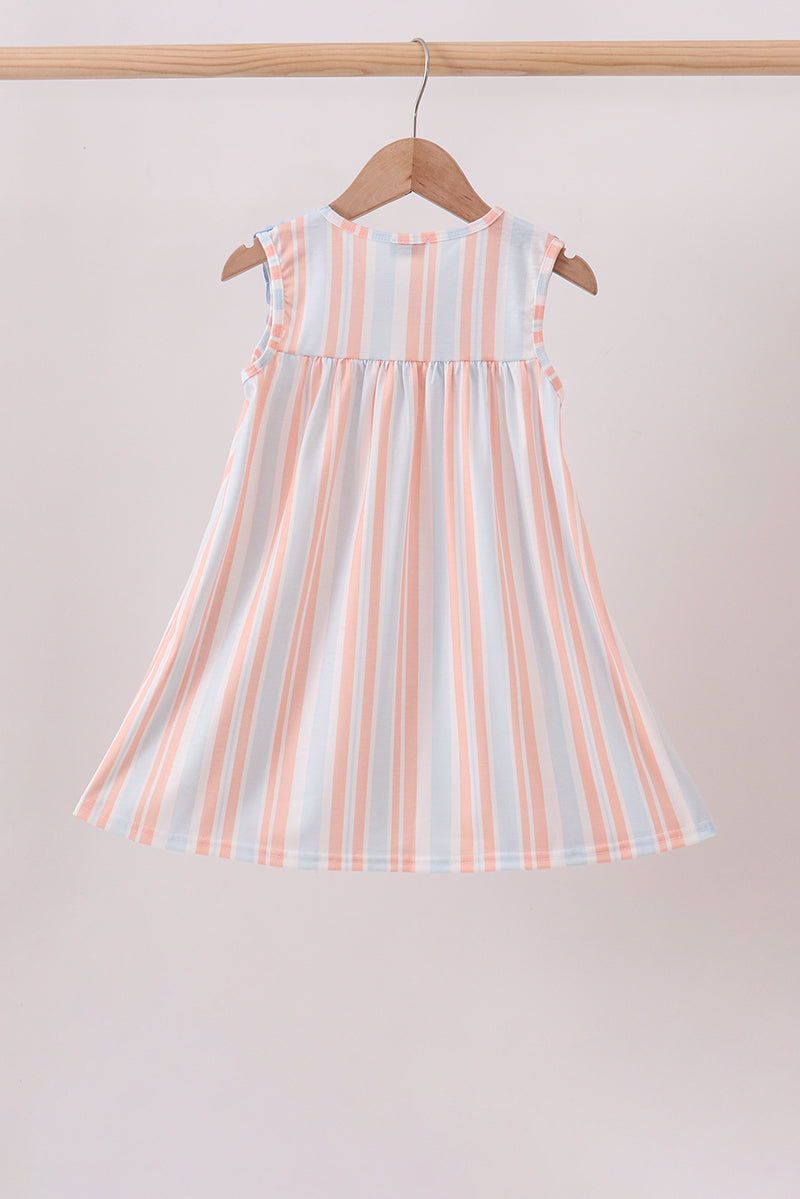 Seashell Stripe Embroidered Dress