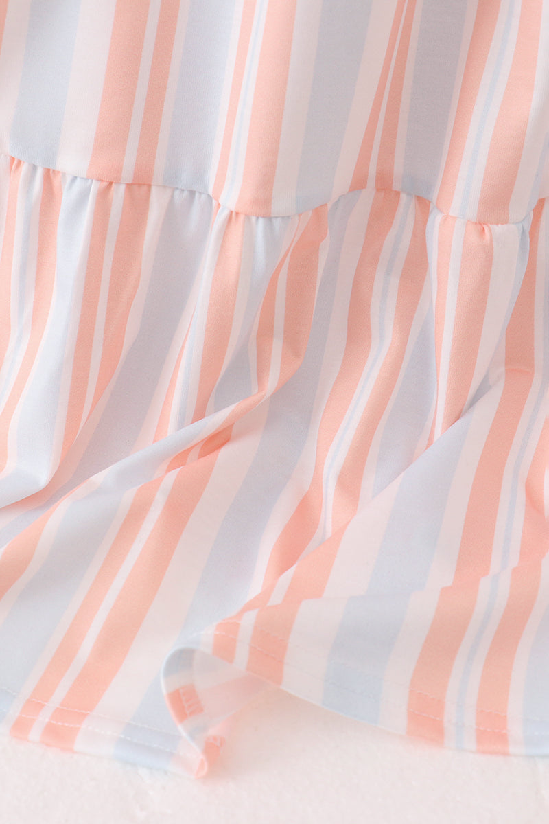 Multicolored Stripe Smocked Tiered Women Dress