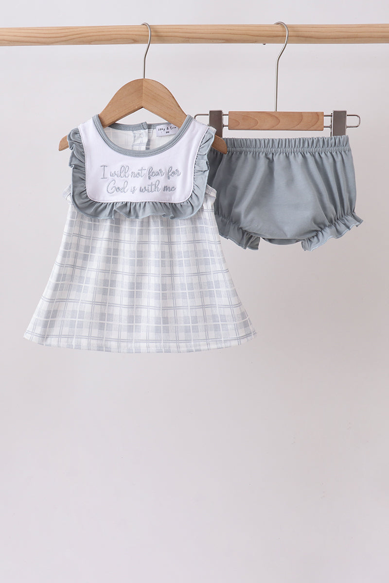 Blue Faith Quote Embroidered Bloomer Set