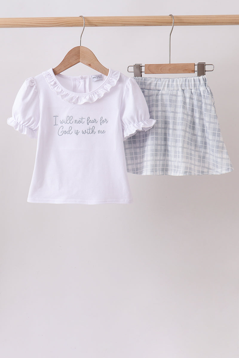 Blue Faith Quote Embroidered Ruffle Shorts Set