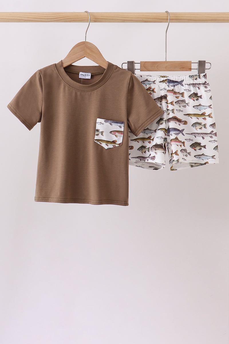 Fish Embroidered Shorts Set