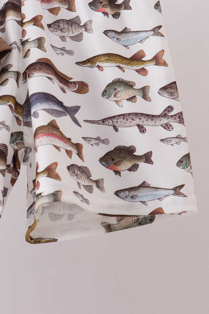 Fish Embroidered Shorts Set