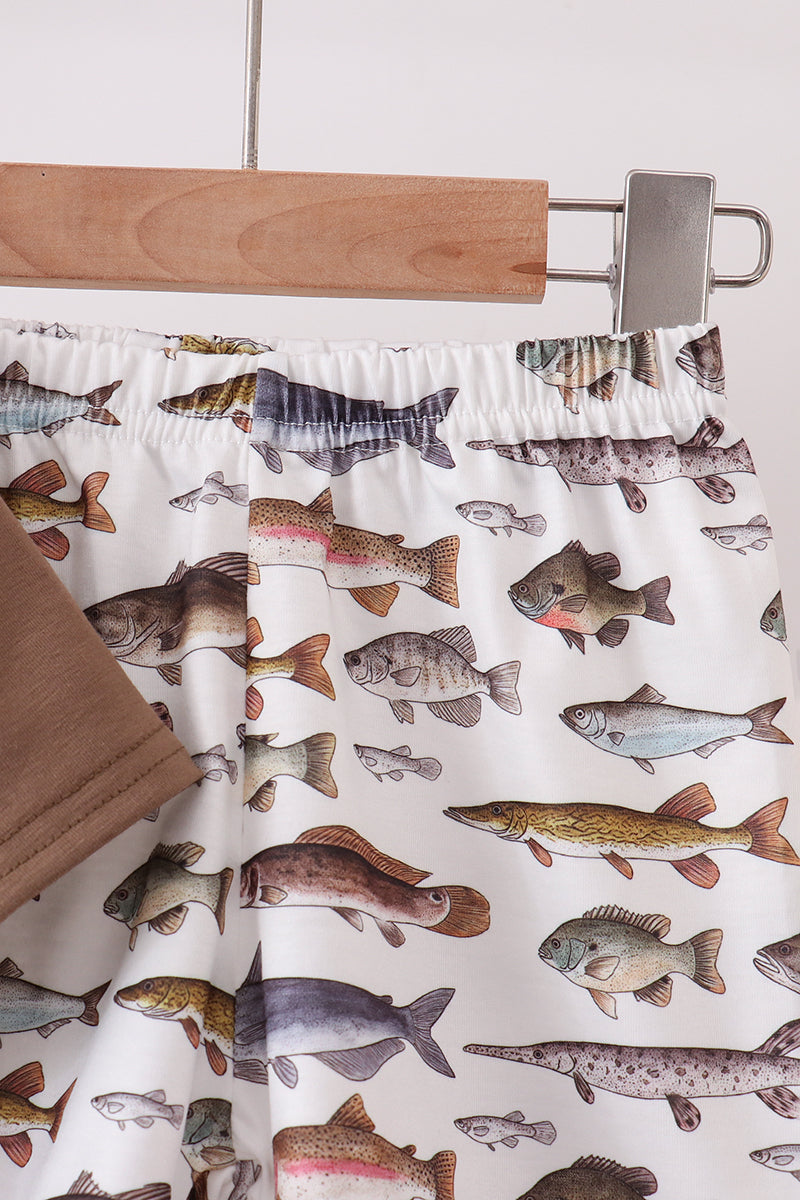 Fish Embroidered Shorts Set